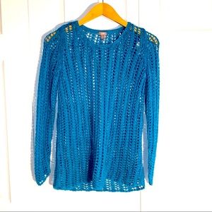J. Jill Blue Open Knit Pullover Sweater
